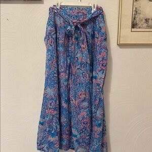 Talbots Blue and Pink Maxi A-Line Skirt with Tie Front